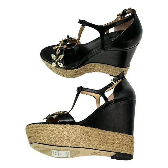 Michael Kors Heidi Womans Shoes Size 7.5 M Wedge Black Gold Juet Platform - Picture 8 of 10